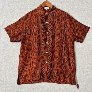 Milo's Men's S Short Sleeve Button Down Shirt 100% Silk Orange Black Geometric